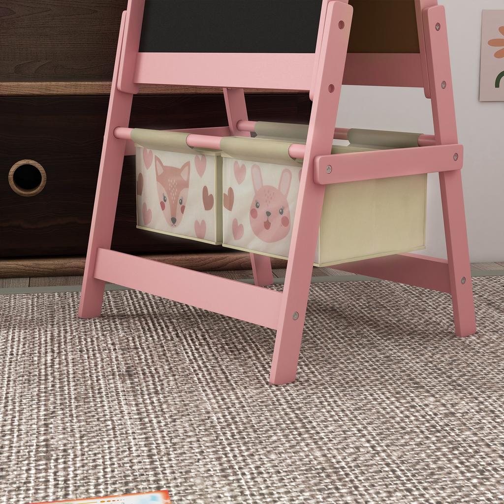 Three-In-One Kids Easel with Paper Roll, Art Easel, with Storage - Pink