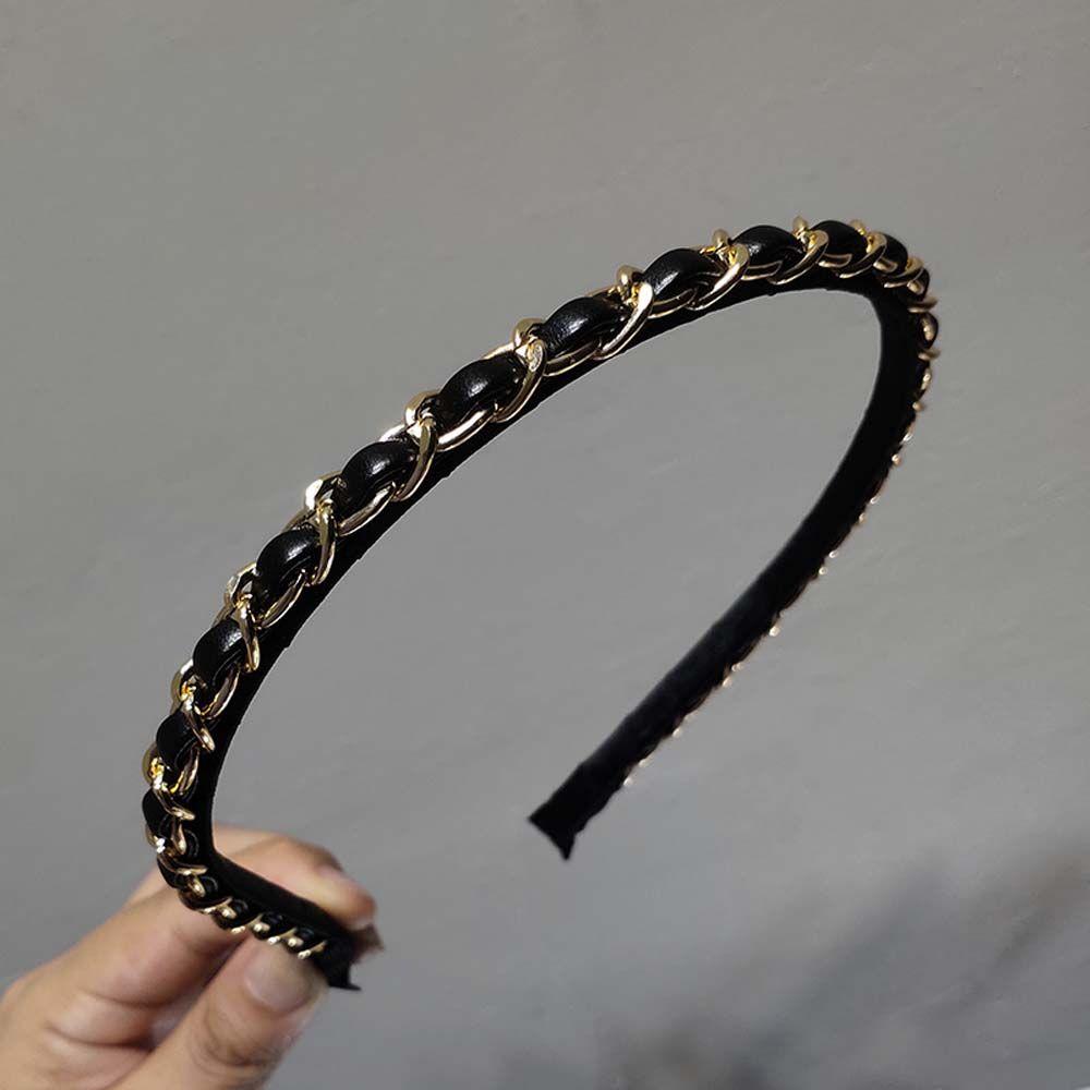 Punk Metal Chains Gold Color Women Hair Band Korean Hair Hoop Hair Accessories PU Chains Headband