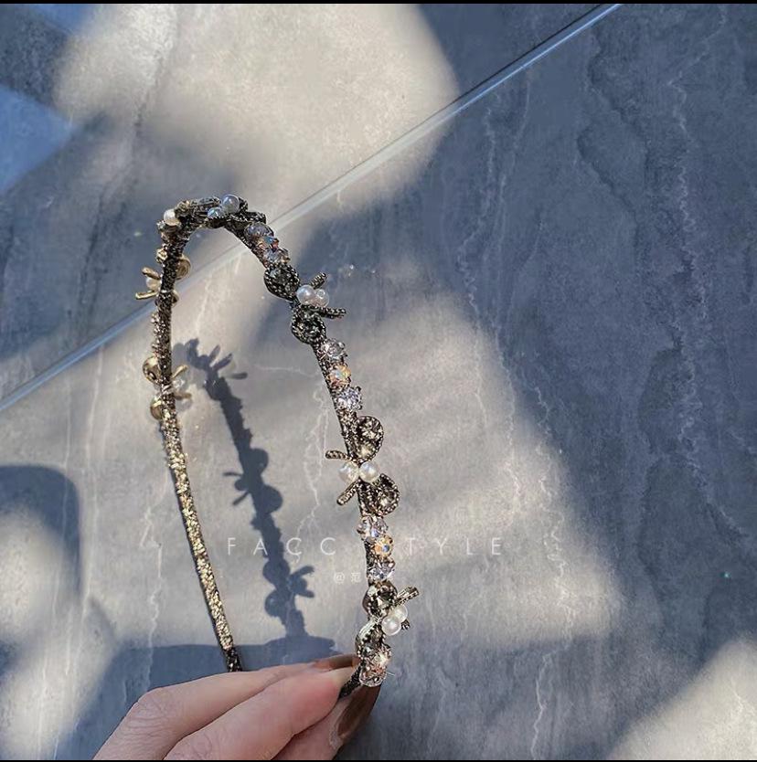 Изысканная повязка на голову с цветочным узором и стразами – высококачественный ретро-аксессуар для волос для женщин