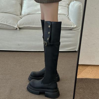 Новые осенние тонкие ботфорты на толстой подошве, два варианта носки, маленькие длинные ботинки, ретро высокие ботфорты-рыцари женские