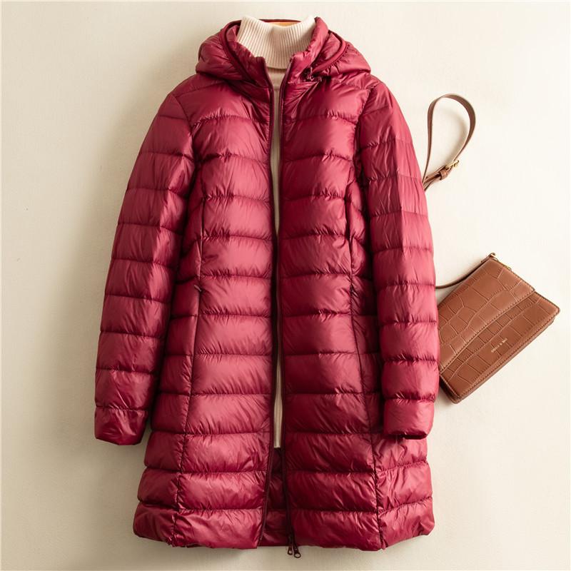 2025 Autumn and Winter New Removable Hat Light Thin Down Jacket Women's Medium and Long Slim Large Size Jacket Tide
