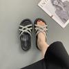 2024 Summer Thick-soled New Rhinestone Cross-strap Outer Slippers Fashionable Versatile Beach Shoes Fashionable Cool Slippers