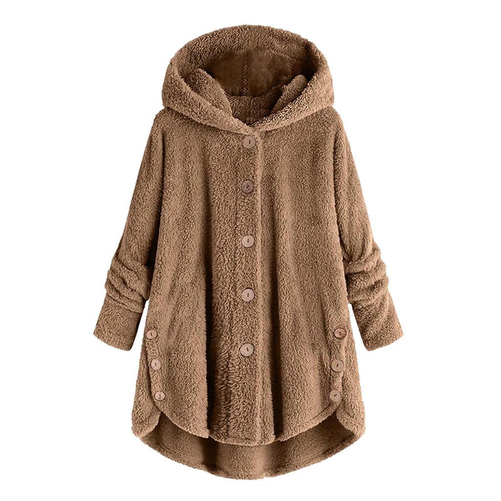 Женская модная однотонная плюшевая свободная повседневная куртка с капюшоном и пуговицами