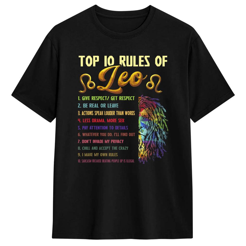 Leo Zodiac Birthday Gift Top 10 Rules Of Leo Gift Funny  TShirts Funny Tees Short Sleeve Round Neck T-Shirts Pure Cotton Tops