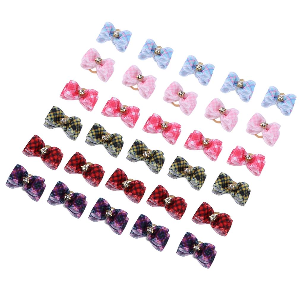 30Pcs Pet Grooming Bowknot Dog Cat Rubber Band Tiny Colorful Lattice Pet Accessory