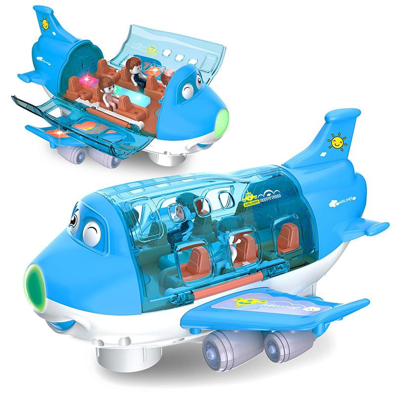 Kids Electric Simulation Airplane Toy With Rotating LED Lights And Sound Cartoon Aircraft Model Gift For Boys And Girls