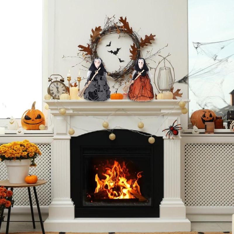 Unique Halloween Witch Broom Decors Stylish Black Witch Broomsticks Display Ornament for Halloween Party Decoration