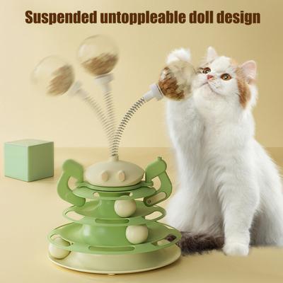Игрушка для кошек с поворотным столом, 3-уровневая роликовая дорожка, башня для кошек, игрушка с перьями и шариками, интерактивная головоломка для кошек, живущих в помещении
