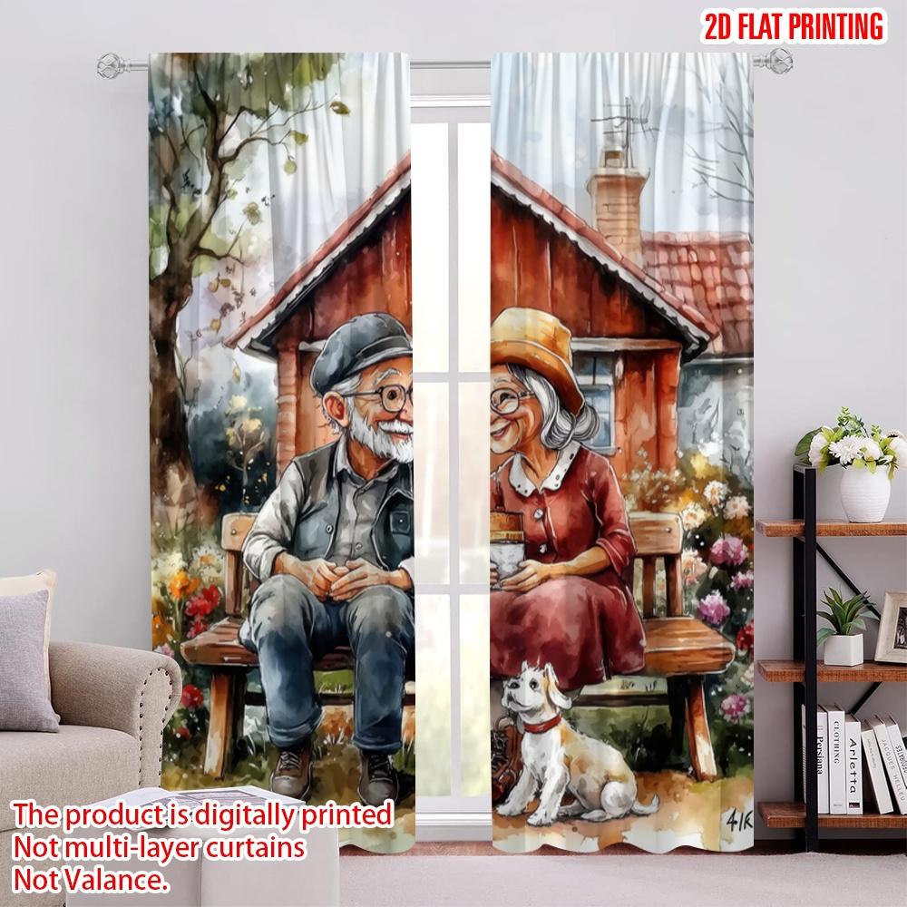 2 шт., 2D-печать на плоскости Шторы и оконный декор Уютная коттеджная сцена Универсальная полиэстеровая ткань (без стержня) Уличные украшения