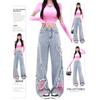 Women's Blue Baggy Butterfly Jeans Vintage Cowboy Pants Harajuku Denim Trousers Aesthetic Y2k Oversize Trashy 2000s Clothes 2024
