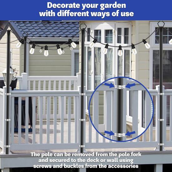 String Light Pole 10 Ft Coated Metal Pole with Fork Outdoor Light Pole with Spikes String Light Holder for Patio Deck Garden Wedding Party Decor