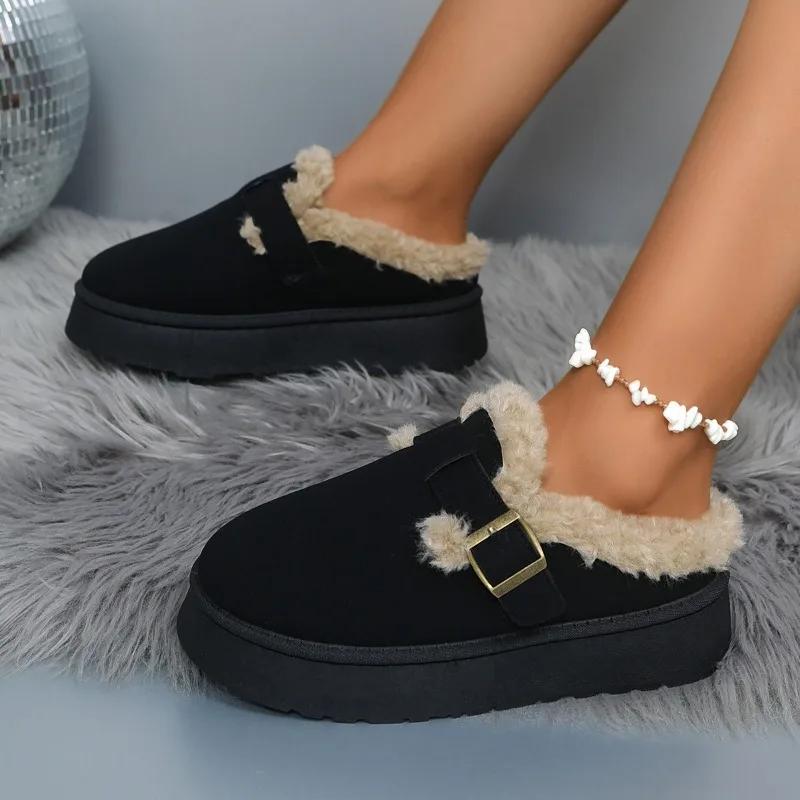 Мода 2025 Новые Роскошные Зимние Женские Бокен Обувь Плюшевые Модные Ретро Обувь-Бобы Хлопковые Женские Шлепанцы на Плоской Подошве Платформа Женские Сапоги