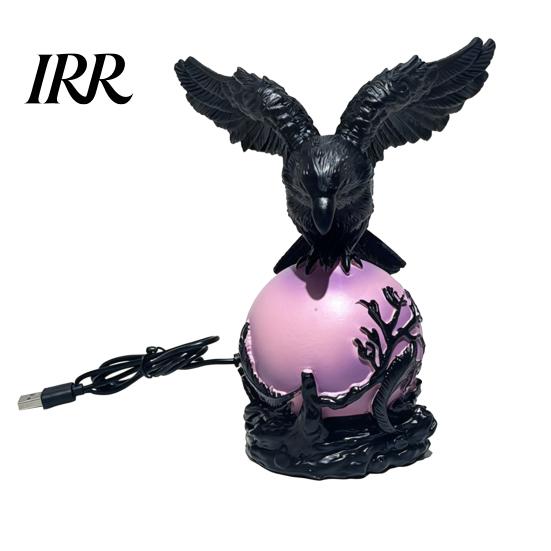 Unique Gothic Gift Crow Lamp, with Purple Light Ball, Resin Halloween Night Light, LED USB Powered Dark Style Statue for Bedroom Living Room