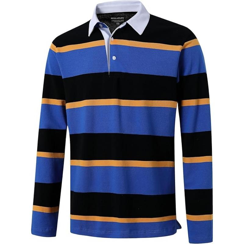 Мужская рубашка поло с длинным рукавом, полосатая, быстросохнущая и повседневная, с воротником, из бисерной ткани, рубашка поло для гольфа для мужчин