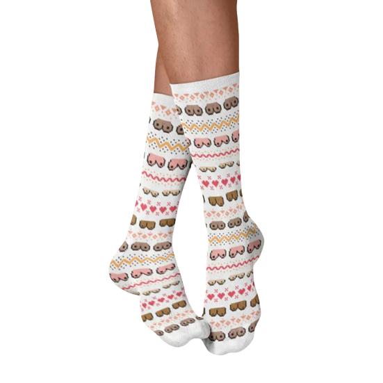 Носки на День святого Валентина, носки с рисунками нахальных грудей, эластичные забавные носки до середины икры для мужчин и женщин, подарок на День святого Валентина, годовщину для него/нее