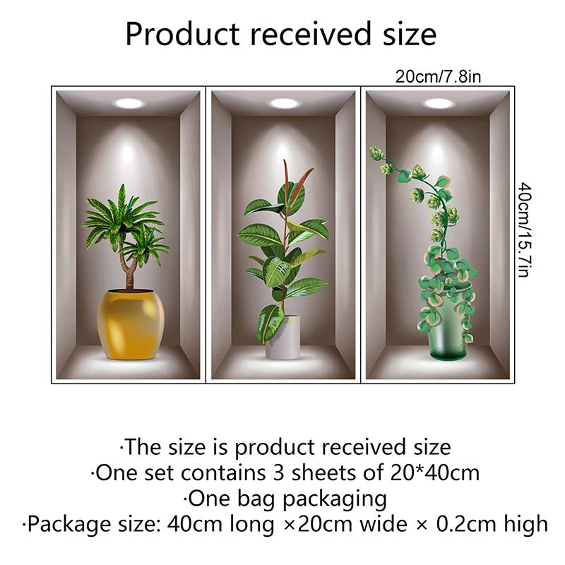 Wall Art Stickers Simulation 3D Three-Dimensional Potted Green Plants Flowers Home Decoration Wall Stickers Wallpapers