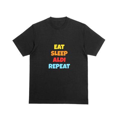 ЕСТЬ СПАТЬ ALDI ПОВТОРЯТЬ Футболка Забавная Новинка Шутка Футболка для Покупок в Супермаркете 207