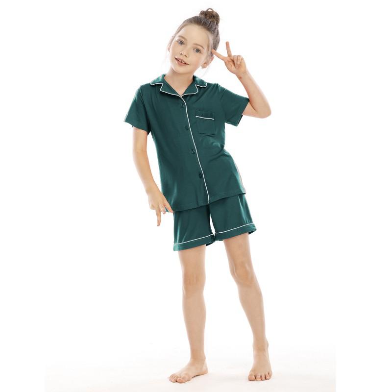 2026 Girls Short Sleeve Shorts Pajama Set Modal Comfort V Neck Kids Homewear