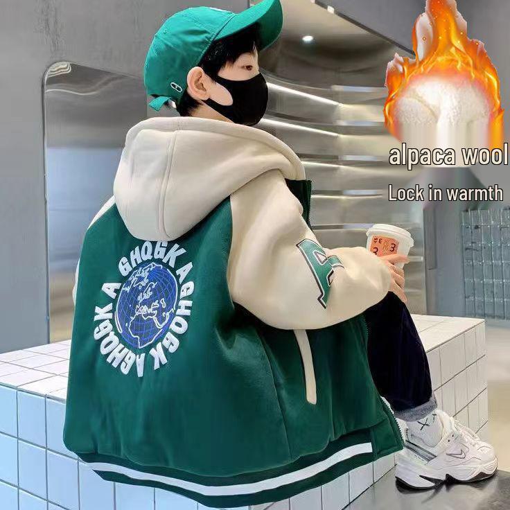 Мальчиковая бархатная бейсбольная куртка с капюшоном Осень/Зима 2025