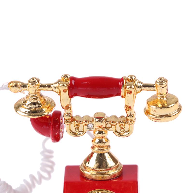 1Pc 1:12 Dollhouse Miniature Phone Model Retro Rotary Telephone for Doll Decor Children's toys and family utensils