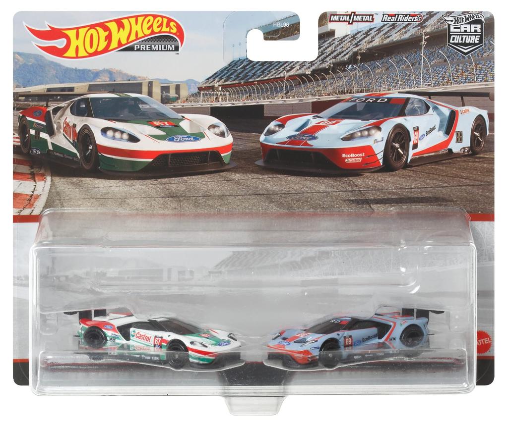 Hot Wheels Premium 2 Pack Ford GT Race, старые и HCY72 - '16 [3 больше] Белый/синий