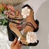 Мода 2025 Лето Новинка Туфли на каблуке Женские сандалии Смешанные цвета Ремешок с пряжкой Массивный каблук Сандалии для больших размеров Цветочное платье Туфли для вечеринки