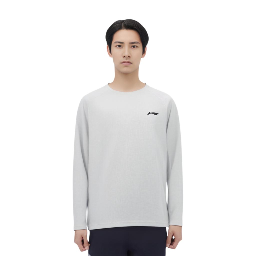 Li-Ning Однотонная дышащая футболка с длинным рукавом и круглым вырезом для мужчин ATLW017-4