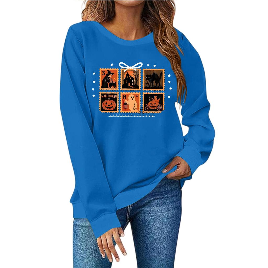 Женская мода повседневный принт повседневный длинный рукав круглый вырез толстовка топ