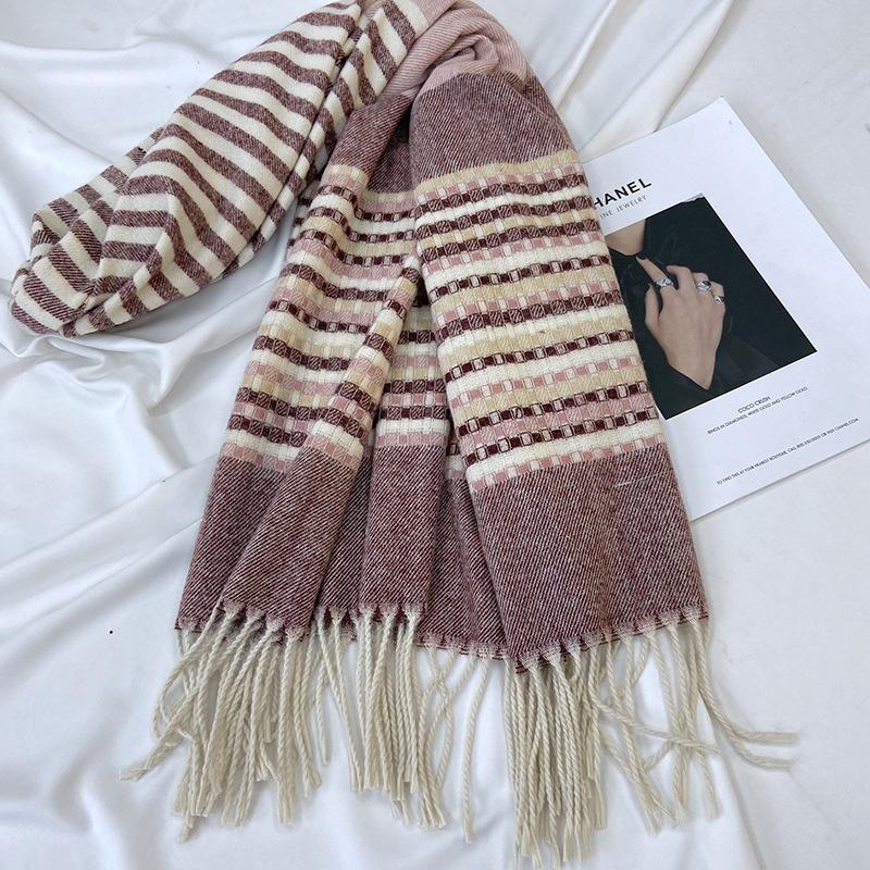 Plaid Tassel Scarf - Soft Imitation Fleece, Warm & Windproof Shawl for Men and Women, Perfect for Autumn and Winter Outdoor Fashion