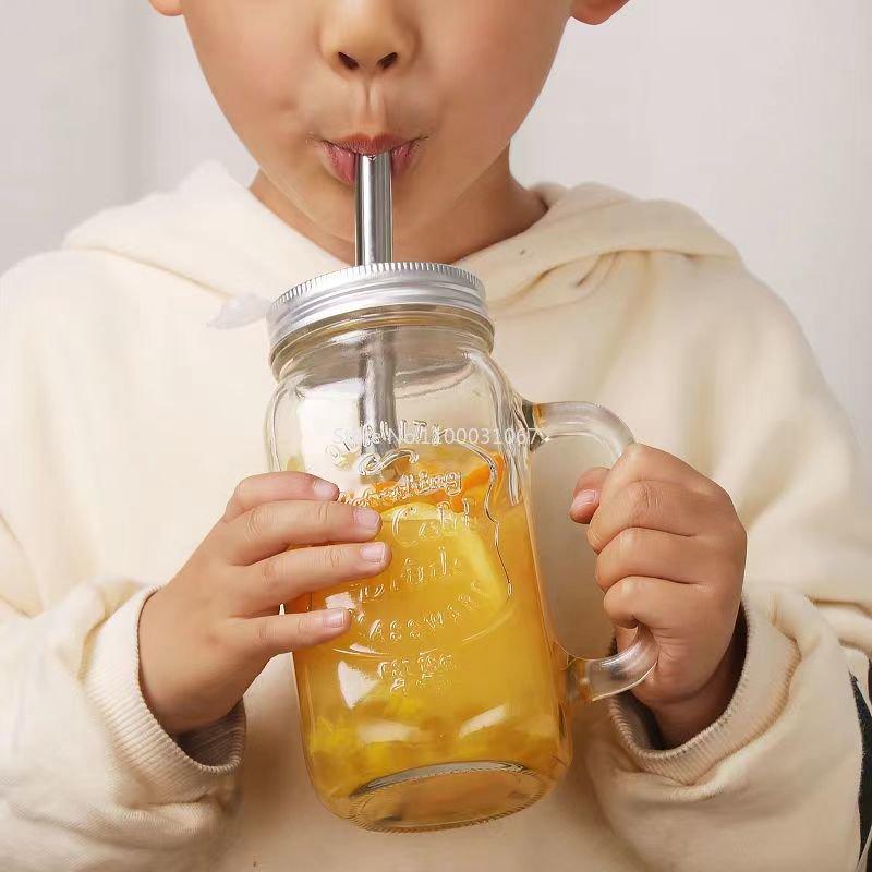1/2 шт 450/650/750 мл кружки Mason Jar с ручками стеклянная бутылка для сока напиток прозрачная стеклянная бутылка для воды с крышкой соломинка посуда для напитков чашка