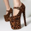Сексуальные женские туфли на очень высоком каблуке на платформе 20 см, женские туфли-лодочки с круглым носком и леопардовым принтом для вечеринок и танцев, для ночного клуба