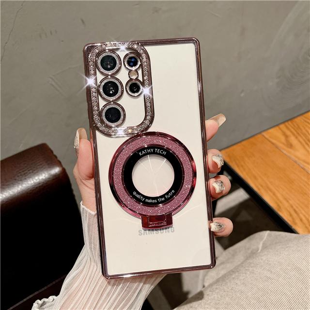 Для Samsung Galaxy S25Ultra Роскошный Чехол для Телефона с Гальваническим Покрытием Рамки Бриллиантами, Блестящая Подставка-Держатель, Чехол для Samsung S22 S23 S24Plus