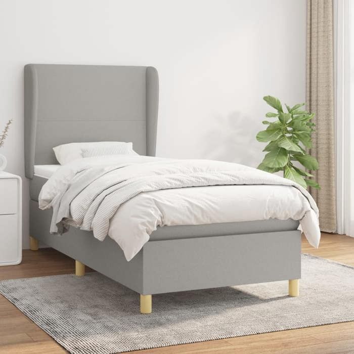 Maison Exclusive - Sommier à lattes de lit et matelas Gris clair 90x190 cm Tissu