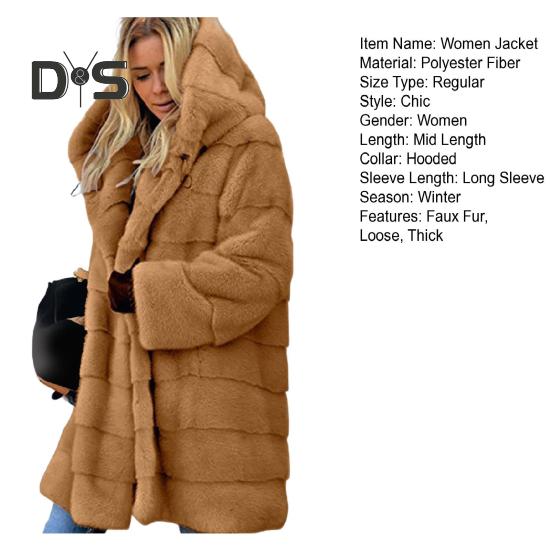 Женская зимняя куртка больших размеров из искусственного меха с капюшоном, свободная верхняя одежда средней длины, многослойное тепловое плюшевое пальто для повседневной работы на открытом воздухе