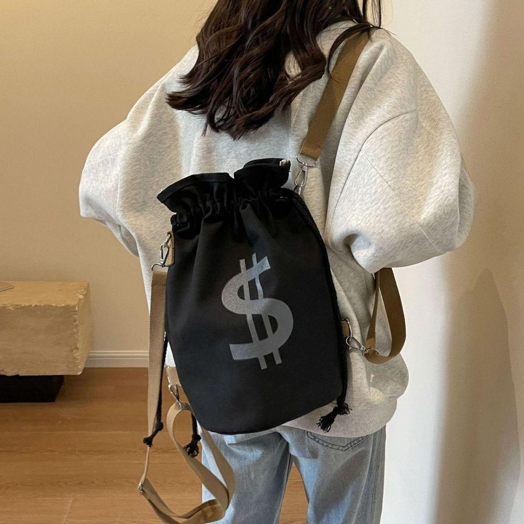 Women's Large Capacity Canvas Drawstring Backpack: Multifunctional, Fashionable, Versatile Single Shoulder & Crossbody Bucket Bag