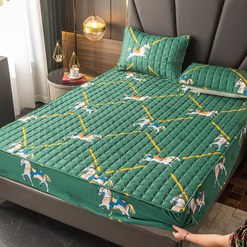 Наматрасник Толстая стеганая простыня на подкладке Модное постельное белье с принтом Queen King Нескользящая простыня Пылезащитный чехол без наволочки