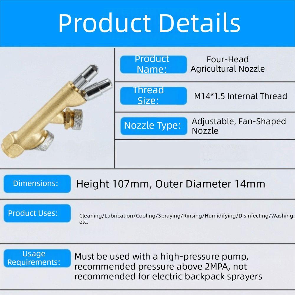Adjustable Fan Pattern Atomizing Sprayer Nozzle 4 Nozzles Fighter Fan Nozzle Agriculture