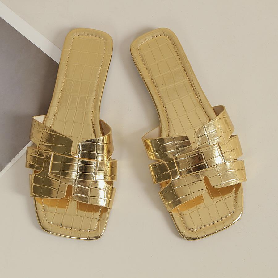 2025 Шлепанцы с квадратным носком и плоской подошвой Африка Внешняя торговля Дышащие домашние тапочки Женские повседневные сандалии Женские тапочки