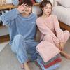 Women Men Fleece Pajama Set Warm Light-Weight Pajama Flannel Sweater Hoodie Pant Suit Nightwear