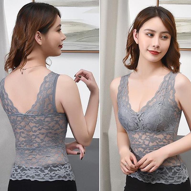 Fashion Mesh Lace Women Crop Tops Vest Push Up Women's Corset Bustier Bra V-Neck Camisole Tank Tops