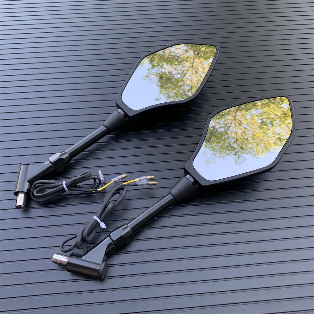 Пары мотоциклетных черных светодиодных указателей поворота, зеркала заднего вида 10 мм для Honda Suzuki Kawasaki Yamaha Ducati BMW Street Scooter