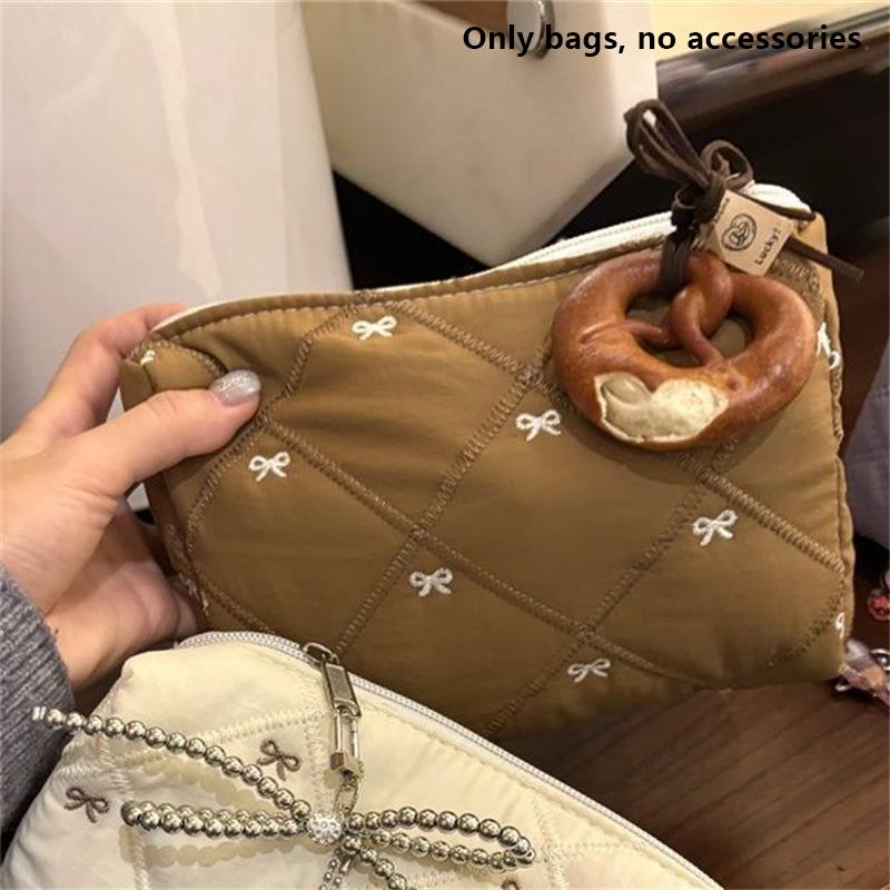 Милая косметичка с бантом на молнии для девочек, большая вместительная косметичка, переносная сумка для хранения, дорожная косметичка, туалетные принадлежности, подарочный мешочек