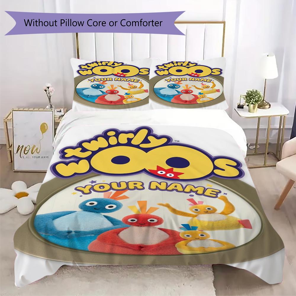 Custom Name Twirlywoos Pattern Bedding uilt Set uilt Cover Pillowcase Home Decoration Birthday Gift (1*duvet cover+2*pillowcase without core)
