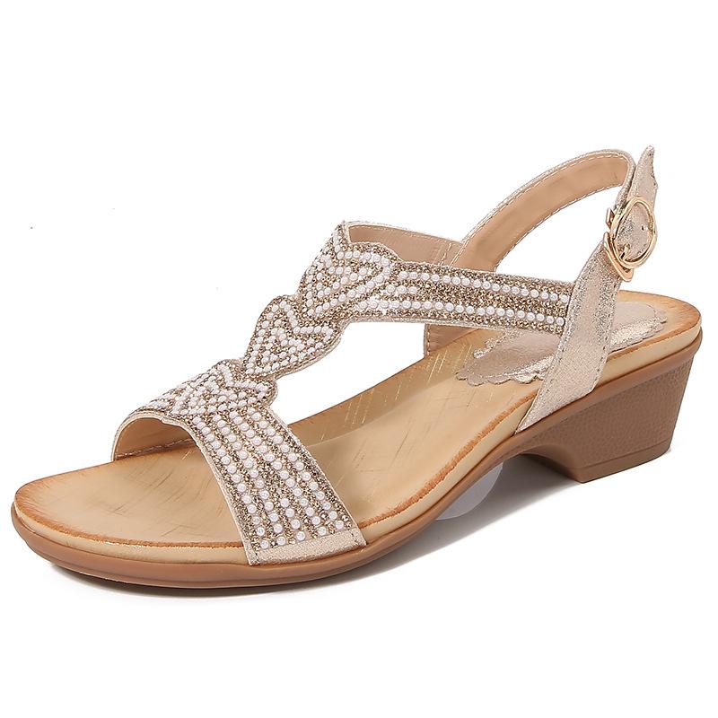 2024Ladiesshoes Bohemian новые модные босоножки со стразами на платформе и танкетке женские туфли