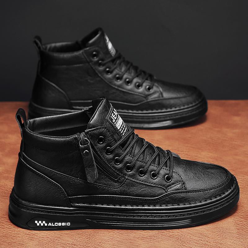 High-top shoes winter velvet thickened warm cotton shoes fur integrated labor insurance casual leather shoes