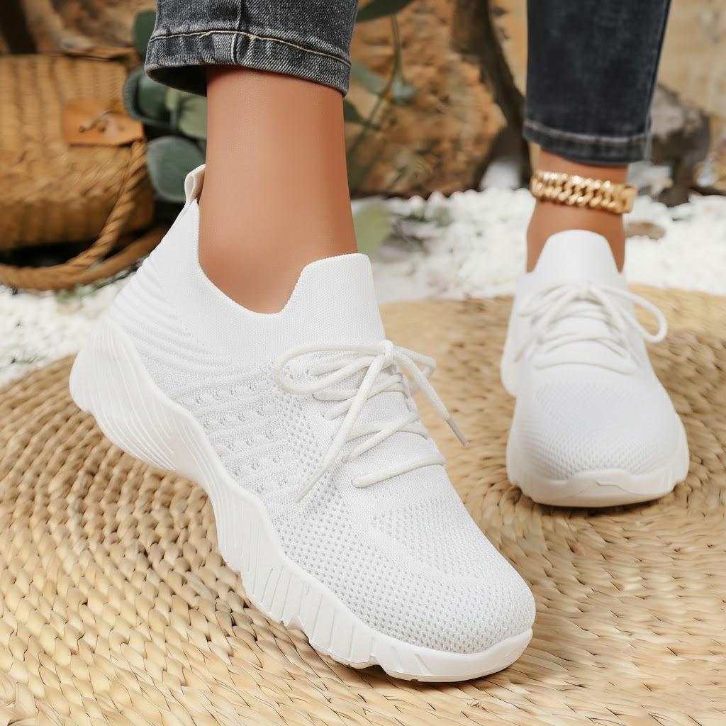 Женские дышащие кроссовки Flyknit в европейском и американском стиле - Легкие, Большого размера, Повседневная спортивная обувь