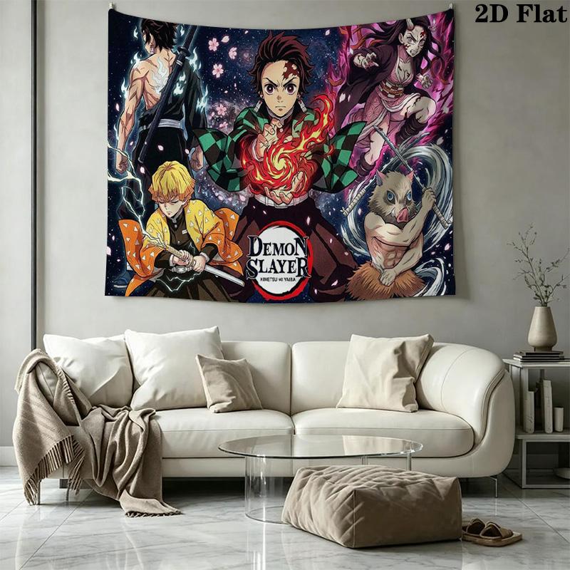 Demon Slayer Anime Wall Tapestry Aesthetic Wall Hanging Printed Fabric Blanket Decorative Tapestries for Bedroom Living Room Home Decor