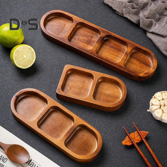 Разделенный деревянный поднос для сервировки, блюдо для приправ, многосекционные соусницы для закусок, фруктовых конфет, элегантные деревянные тарелки для повседневного использования