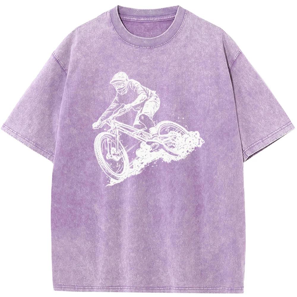 Футболка мужская с принтом «Езда на велосипеде», хлопковая, стираная, с круглым вырезом, новинка, повседневная, свободная, отбеленная футболка