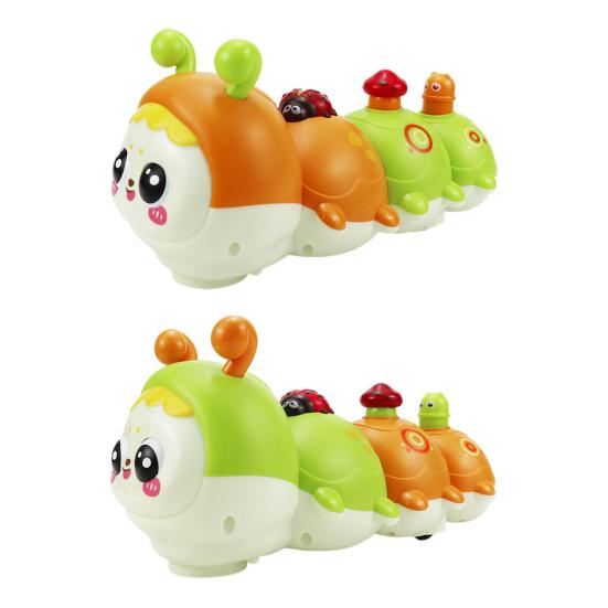 Electric Crawling Caterpillar Toy with Light Music Educational Baby Tummy Time Light-up Movable Eyes Cartoon Caterpillar Musical Toy Toddlers